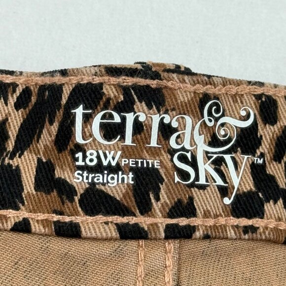 Terra & Sky Women Straight Stretch Brown Black Leopard Denim Jeans Plus 18WP NWT - Picture 5 of 10
